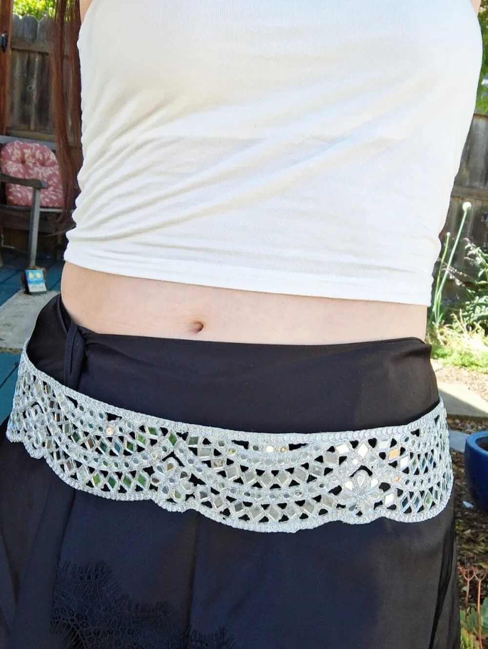 Handmade Silver Mirror Sequin Statement Hip Belt Festival Rave Bellydance Boho